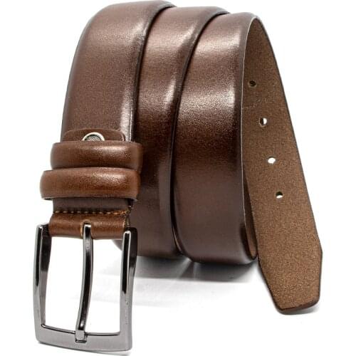 Genuine Soft Leather Handmade Brown Man Belt High Quality Calfskin Pants Metal Buckle For Casual Gift For Valentines Day