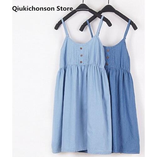 Qiukichonson Japanese Style Mori Girl Short Denim Dress Women Summer Kawaii High Waist Casual Strap Slip Dresses Jeans jurk