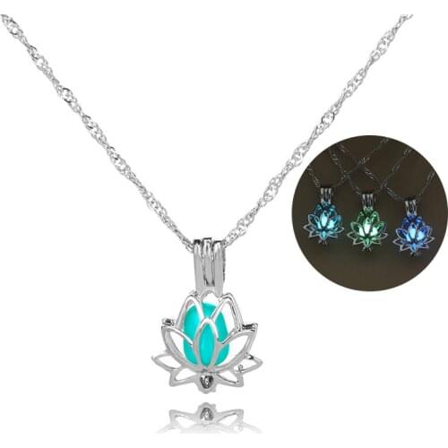 Minimalism Glow in the Dark Lotus Necklace For Women Lucky Yoga Jewelry Flower Necklaces Pendants Colllares Mujer BFF