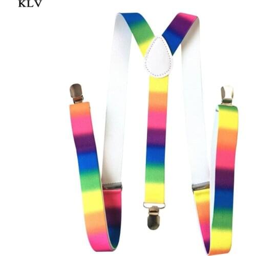 Fashion Personality Strap Belts Unisex Adult Straps Clip Rainbow Print Adjustable Suspender Belt