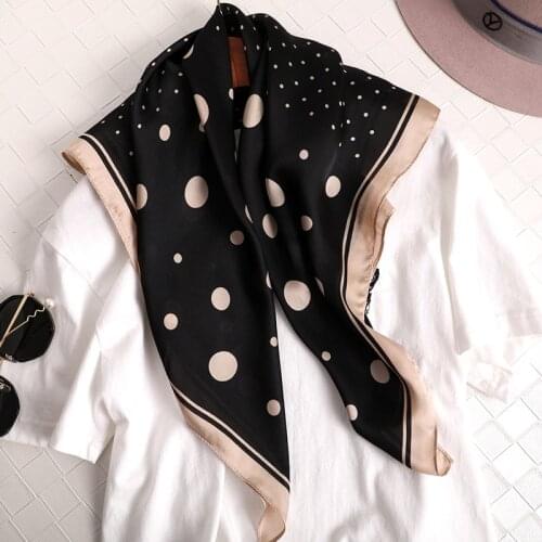 Fashion Dot Print Kerchief Silk Satin Hair Scarf For Women Small Bandana Head Scarfs Female 70cm Square Neck Scarves For Ladies