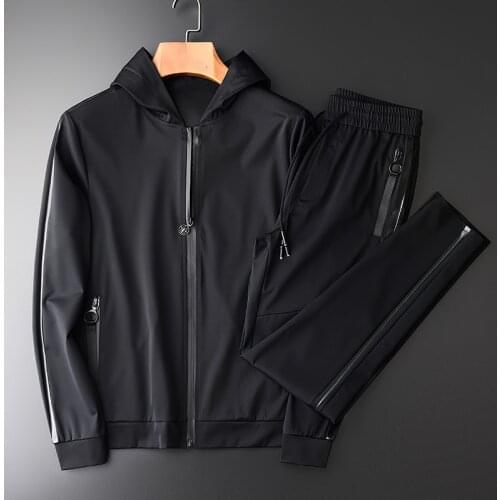 Men Hoodie Side Jelly Printed And Waterproof Zipper Hooded Sweatshirt With Pants Hight Quality Fashion Black Mens Hoodies