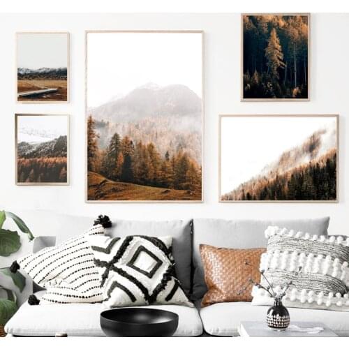 Red Forest Pine Tree Mountain Landscape Wall Art Canvas Painting Nordic Posters And Prints Wall Pictures For Living Room Decor