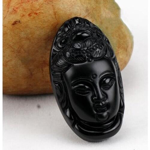 Natural Obsidian Crystal Avalokitesvara Jewelry Fine Jewelry Mens Safety Christmas gift Necklace Pendant Jewelry