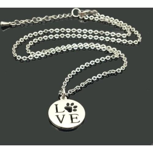 Love Pet Print Charm Stainless Steel Chain Necklace High Quality Stainless Steel Love Dog Paw Pendant Necklace For Women Jewelry