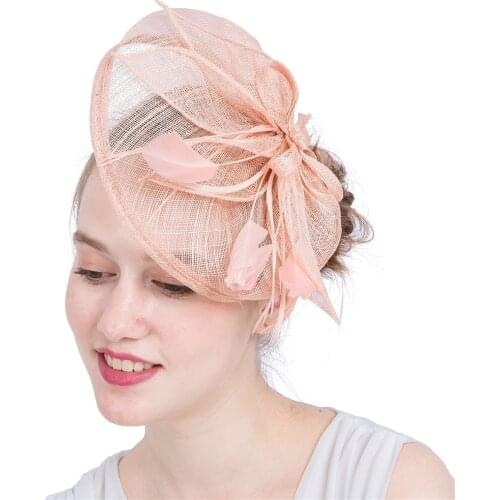 Charming Champagne Millinery Wedding Hair Accessories Fascinators With Fancy Feather Cocktail Party Cocktail Hat High Quality