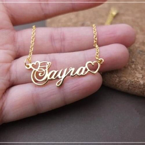 Tiny Heart Cursive Nameplate Necklaces Trendy Customized Handmade Name Pendant Choker Stainless Steel Jewelry Valentine Gifts