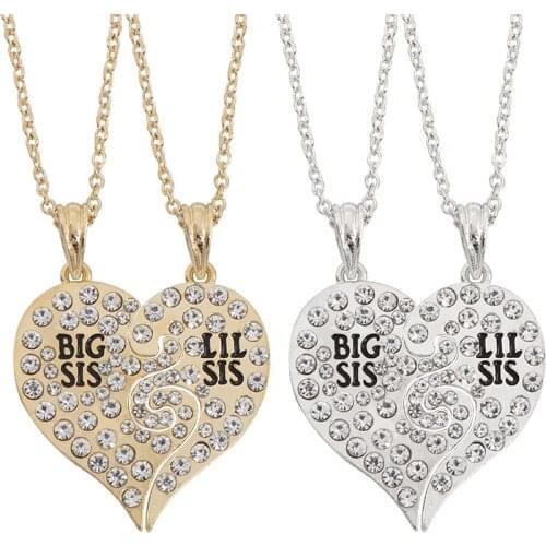 Fashion New 2 Pcs/Set Big Sis Lil Sis Necklace Lady Big Sister Love Pendant and Necklace for Sisters Best Friends Jewelry Gifts