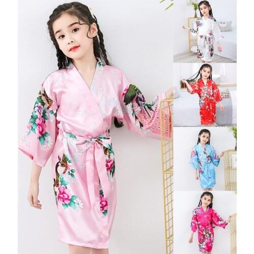 Baby Girl Silk Satin Top Pant Floral Printing Pajamas long sleeve Solid Button-Down Pajamas Satin Set Child Sleepwear Nightgown
