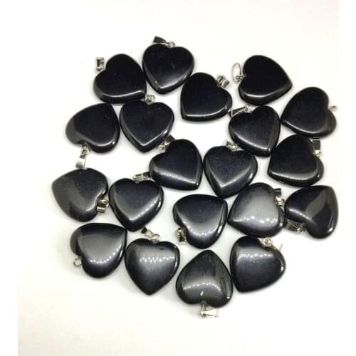 Fashion Stone Bead Heart Earrings Pendant 20 mm Black Onyx Glass Heart Charm DIY Jewelry Making Supplies