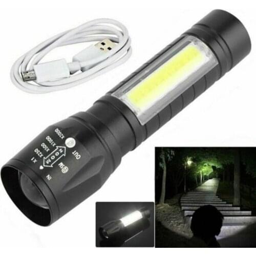Portable LED Flashlight T6 COB Light Rechargeable Flashlight Battery Zoom Flashlight 4 Modes Waterproof Emergency Torch