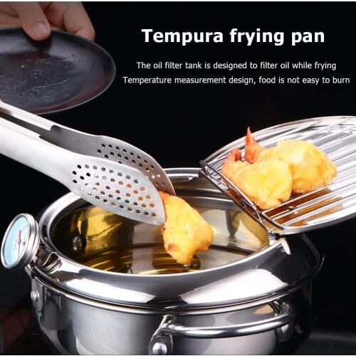 Fried Japanese Style Cooking Tools Kitchen Deep Frying Pot Thermometer Tempura Fryer Pan Japanese Style Cooker Tool