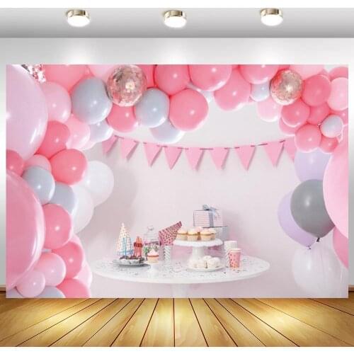 Pink Balloons Arched Door Cake Table Decoration Backdrops For Photo Newborn Baby Shower 1ST Birthday Party Banner Backgrounds