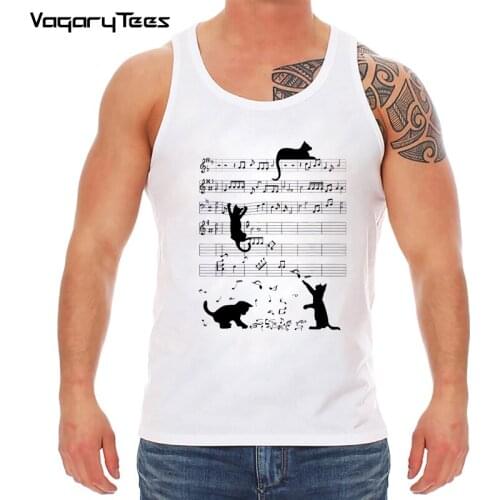 Music Note Mischief Cats Gift Cat Lovers Kitten Black Cat Print Tank top Fashion men Vest Casual Tops
