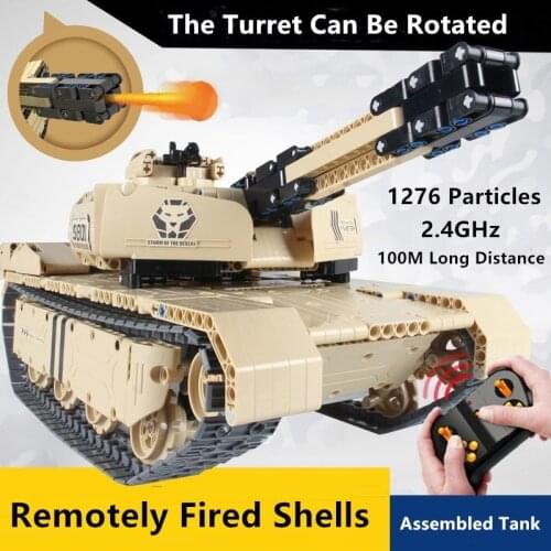 Building Blocks Assembled RC Tank 30mins 100m Launching Shells Rotatable Turret Dual Motors Remote Control Military Tank Model