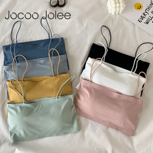 Jocoo Jolee Women Korean Harajuku Tube top Elegant Strap Solid Tank Tops Casual Ribbed Camis Summer Simple Wild Vest Underwear