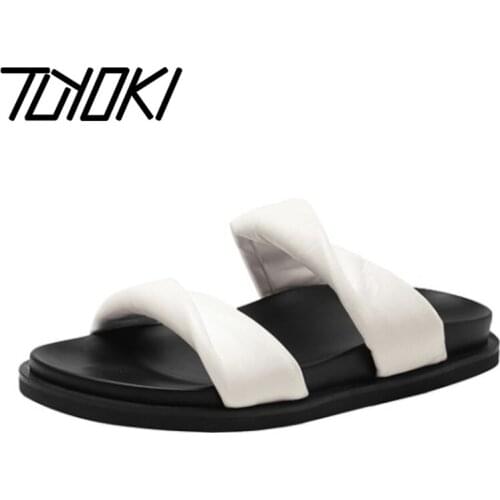 Tuyoki Women Sandals Real Leather Round Toe Summer Women Shoes Fashion Casual Slippers Slip On Footwear Size 34-39