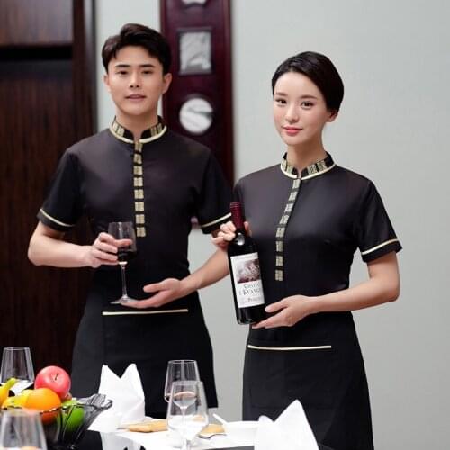 Short Sleeved Waiter Uniforms Hotel Restaurant Hot Pot Chinese-style Work Clothes Summer Kitchen Tooling Work Clothes Overall