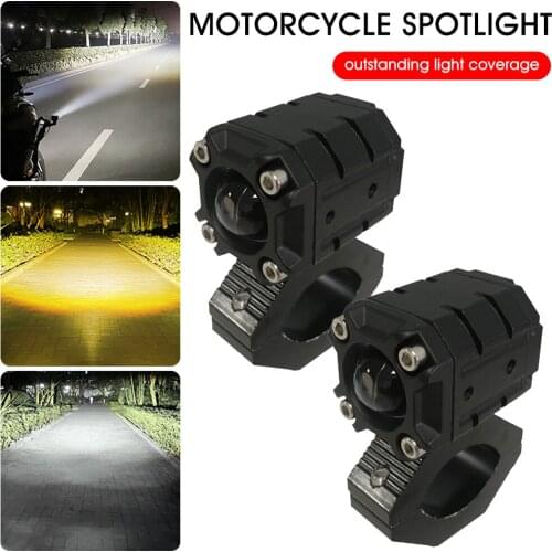 2PCS 12V-24V Universal Motorcycle Headlight LED Fog Lights Lamp Hi Lo Beam White Amber SpotLight Projector Lens Auxiliary Lamps