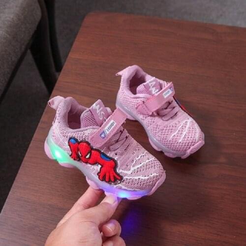 Spring Autumn Spider-Man Casual Sports Shoes Boys LED Light Mesh Elementary School Shoes Breathable Non-slip Childrens Shoes