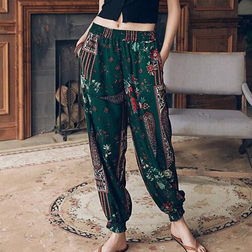 Vintage Print Women Casual Pants 2020 Summer Boho Beach Elastic High Waist Chiffon Trousers Sporting WomenS Pants 2020 DD2516