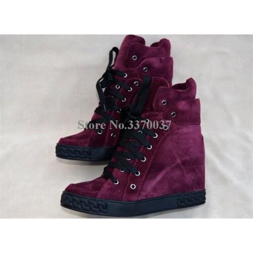 Women Winter New Fashion Round Toe Lace-up Wedge Ankle Boots White Black Red Height Increasing Short Boots High-top Boots