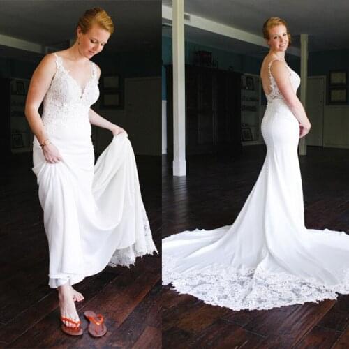 New Lace V Boho cheap Wedding Dresses Summer Beach Bridal Gown 2020 Sweep Train Bohemian Bride Wedding Gowns robe de mariage