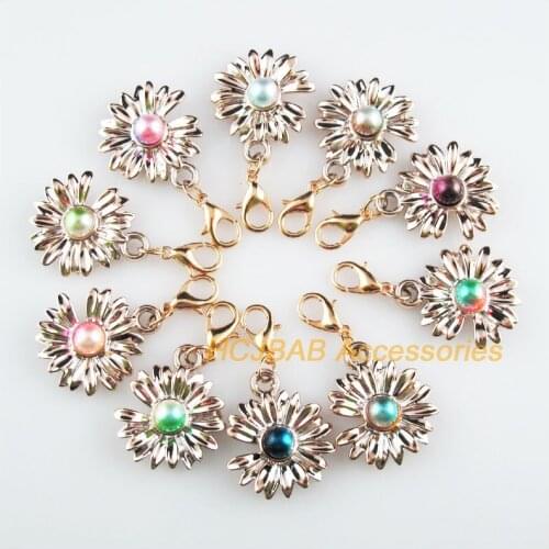 10 New Daisy 20.5x24mm Charms 18KGP Mixed Ball Acrylic Retro With Lobster Claw Clasps