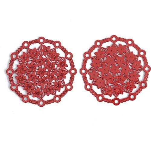 10 PCs Copper Flower Filigree Stamping Connectors Round Hollow Flowers Flora Connector For DIY Earring Jewelry Making Finding