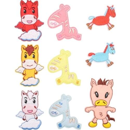 100pcs/lot Embroidery Patch Cartoon Pig Horse Cow Kids Clothing Decoration Sewing Accessory Diy Iron Heat Transfer Applique