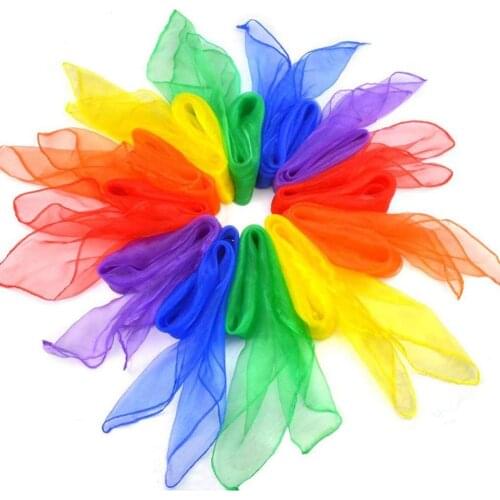 12Pcs Candy Color Square Chiffon Scarves Kids Tricks Performance Props Magic Toy