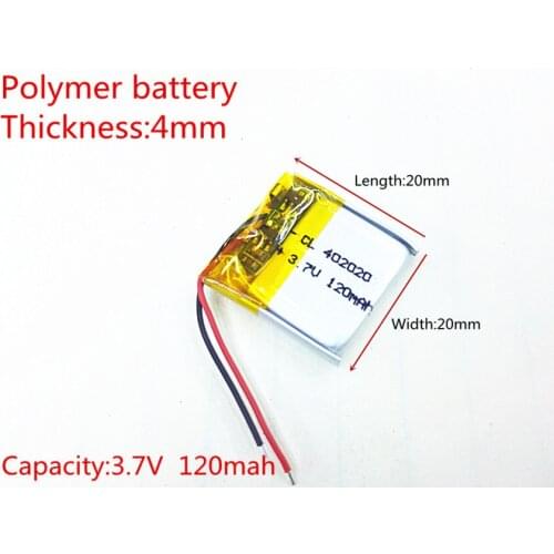 3.7V,120mAH,402020 Polymer lithium ion / Li-ion battery for TOY,POWER BANK,GPS,mp3,mp4,cell phone,speaker