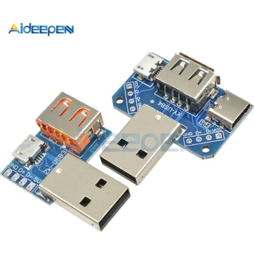 Micro USB to USB Type-C A Male to USB Type A Female to 2.54mm 4P 4 Pin Header Terminal Interface Converter Module Breakout Board
