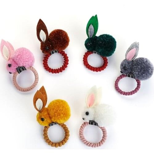 6pcs/lot Plush Pom Rabbit Hair Bands & Clips Lamb Wool Three-dimensional Cute Elastic Hair Ties & Hairpins Headdress Accessories