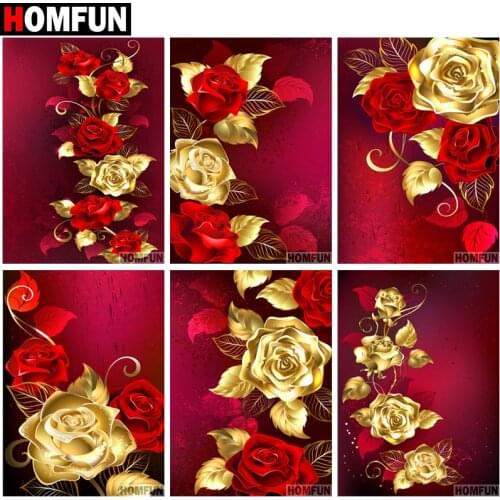 HOMFUN Full Square/Round Drill 5D DIY Diamond Painting "Golden red flower" 3D Embroidery Cross Stitch 5D Home Decor Gift
