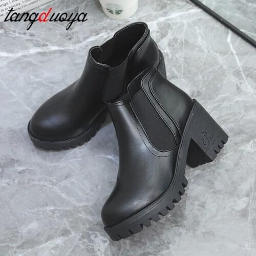 Square High Heels boots Women Platform Pumps autumn Shallow Mouth Shoes Round Toe Shoes for Women high heels boots chunky heel