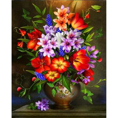 Flower Vase Printed Water-Soluble Canvas 11CT Cross Stitch Kit Embroidery Handicraft Handmade Painting Craft Mulina Needle Sales