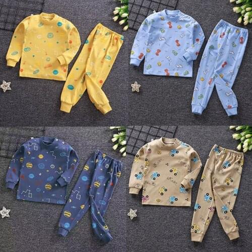 Childrens Sleepwear For Girls Full Sleeve Pajamas Sets Top+Pants Cotton Autumn Nightwear Pyjamas Kids Boys Clothes 4 6 8 10 12Y