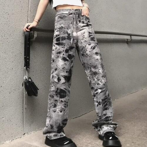 Korean Version Of Retro Mens And Womens Jeans Tie-Dye Ins Dark Trend Casual Loose Drape Wide-Leg Straight-Leg Pants