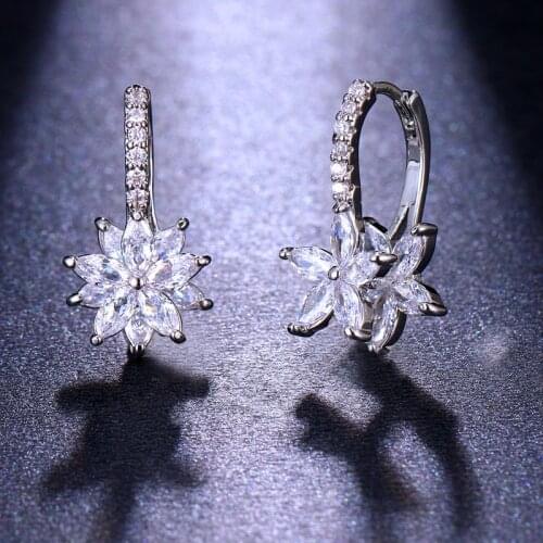 Ekopdee Unique Design Rainbow Color Zircon Ring Earrings For Women Kpop CZ Crystal Cubic Zirconia Flower Earring Female Jewelry