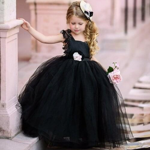 Elegant Black Flower Girls Dresses Gown With Tulle Fluffy Sleeveless First holy communion Backless Girls Pageant Dresses