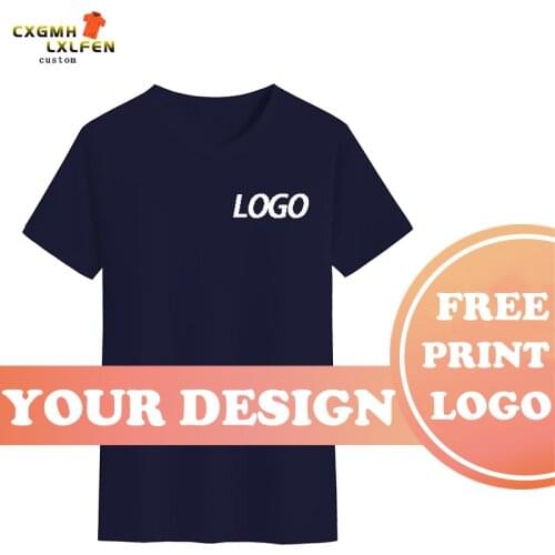 12 color custom logo short sleeve high-end QQ cotton round neck embroidery T-shirt printing DIY brand text