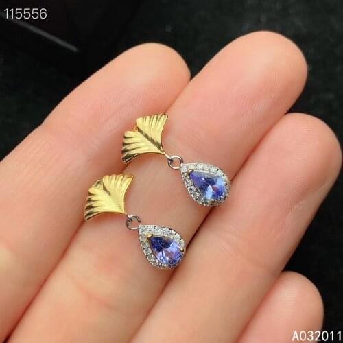 KJJEAXCMY Fine Jewelry 925 sterling silver inlaid natural Tanzanite female earrings Ear studs noble support detection