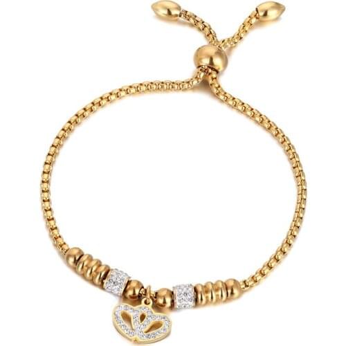 Beautiful Full Crystal Overlapping Two Heart Bracelet Stainless Steel Adjustable Size Bracelet For Women Love Christmas Gifts