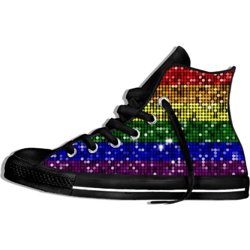 Glitter Rainbow Pride Flag Design Fashion Lightweight High Top Canvas Shoes Men Women Casual Breathable Sneakers