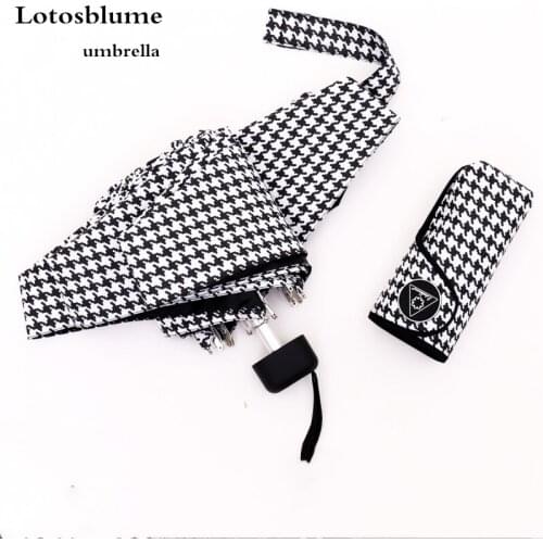 Lotosblume Pocket Mini Umbrella Uv Resistant Black and White Checked Classic Style Five-Fold Pocket Sunny and Rainy Umbrella