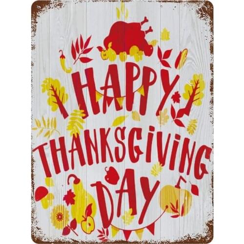 None-brands Vintage Retro Metal Tin Sign Wall Decor Art Happy Thanksgiving Day Turkey Autumn Harvest Poster Home Decor 20x30cm