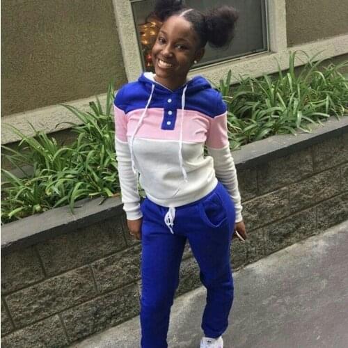 Casual Sweatsuits for Women Winter Clothes Color Patchwork Hoodie Sweatshirt + Pants Set Thick Warm Two Piece Outfits Sportwear