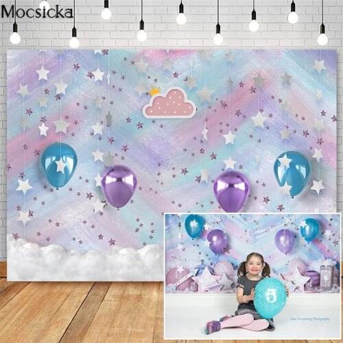 Rainbow Silver Stars Photography Background For Cake Smash Birthday Photocall Background Photo Studio Balloon Decor Prop