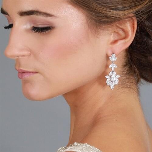 Stonefans Romantic Wedding Accessories Water Drop CZ Zirconia Crystal Dangle Drop Earrings for Elegant Women Bridal Jewellry